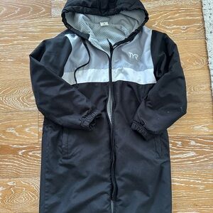 TYR Black and Gray Hooded Jacket for swimmers